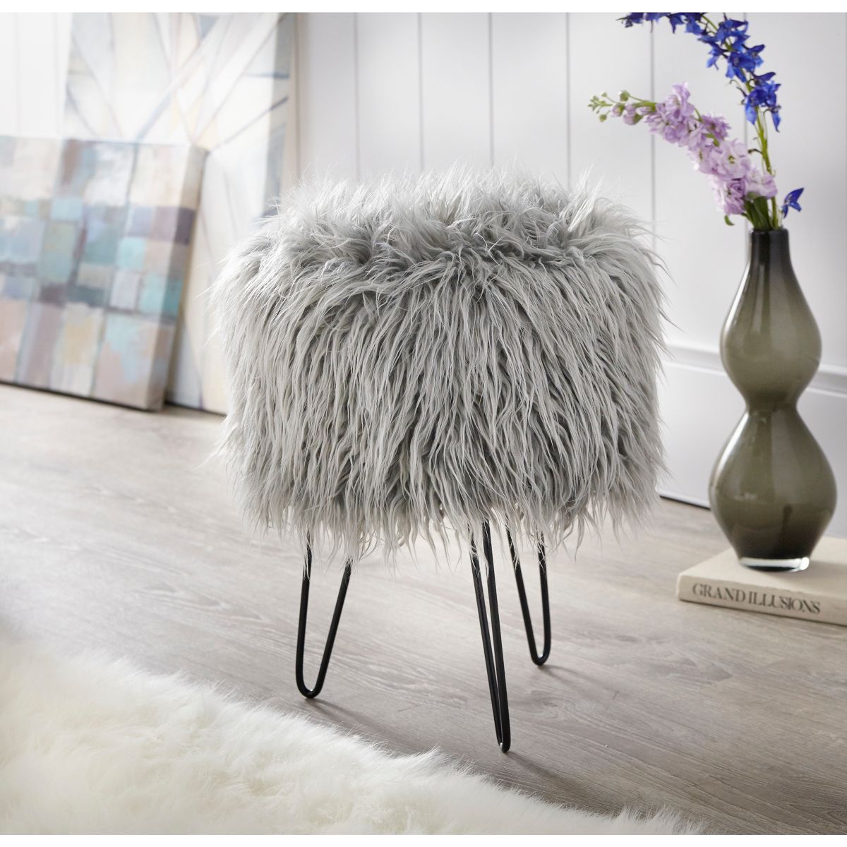 Patrice Faux Fur Stool