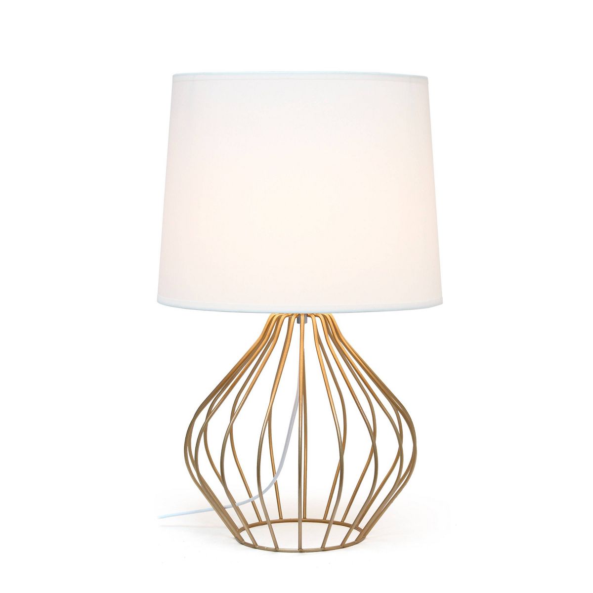 Geometrically Wired Metal Table Lamp with Fabric Shade